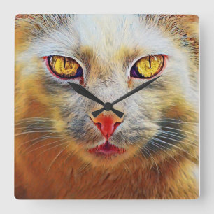 Cute Cat Golden Face Wall Clock Quadratische Wanduhr