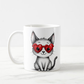 Cute Cat Heart Glasses Coffee Mug