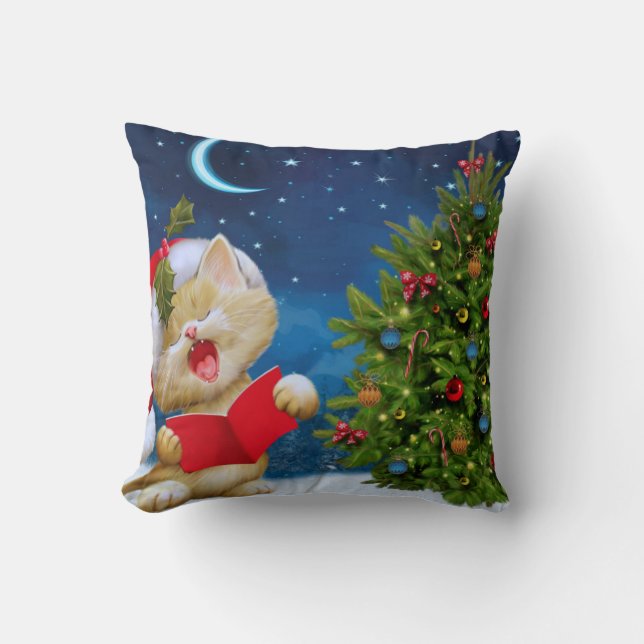 Cute cat in Santa Claus hat cartoon Kissen (Vorderseite)