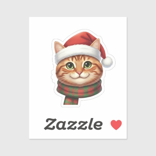 Cute Cat in Santa Hat & Knit Scarf Christmas  Aufkleber (Blatt)