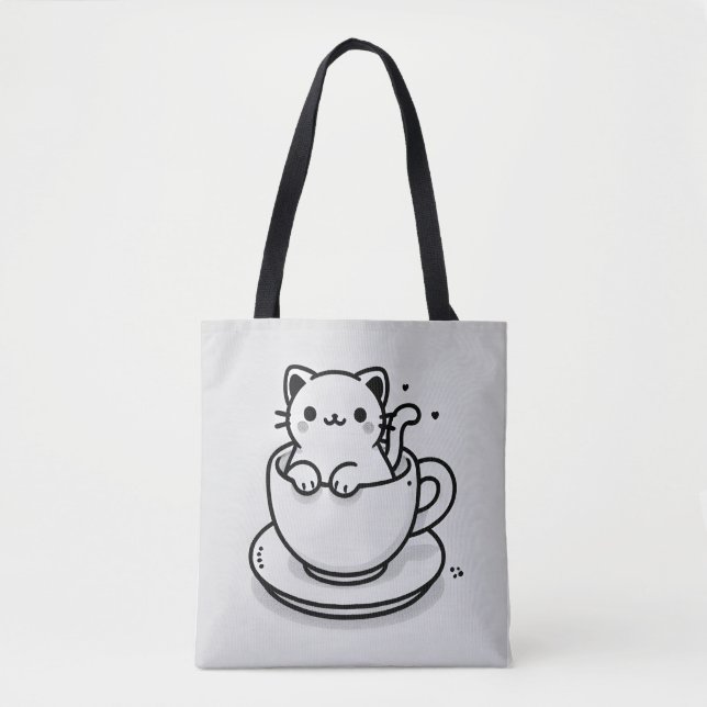 Cute Cat in Teacup Tote Bag (Devant)