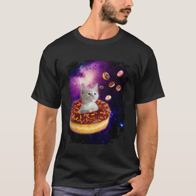 Cute Cat Inside Donut in Space Boys Girl  Kitty in T-Shirt (Vorderseite)