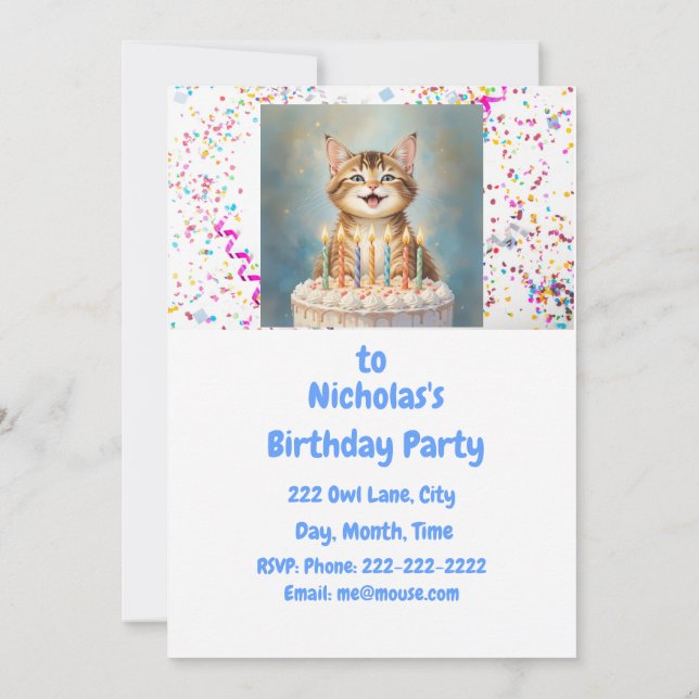 Cute Cat Kitten Thème Anniversaire Fête Invitation (Dos)