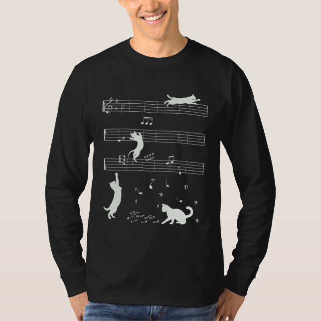 Cute Cat Kitty Playing Music Note Clef Musician T-Shirt (Vorderseite)