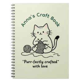 Cute Cat Knitting Craft Book Light Green Design Notizblock