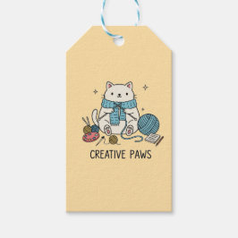 Cute Cat Knitting Creative Paws Yellow Stationery  Geschenkanhänger