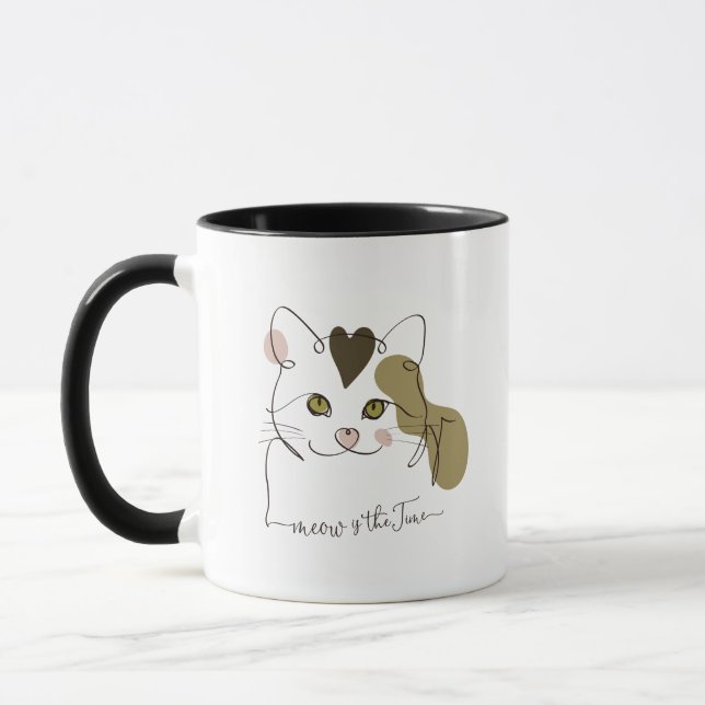 Cute Cat Line Art - Meow is the Time Mug (Gauche)
