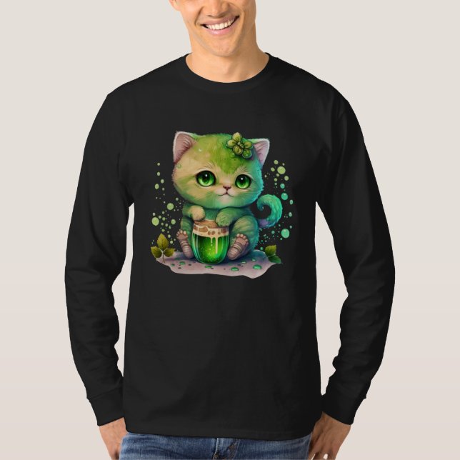 Cute Cat Loves Beer St Patrick s Day Cat   2 T-Shirt (Vorderseite)