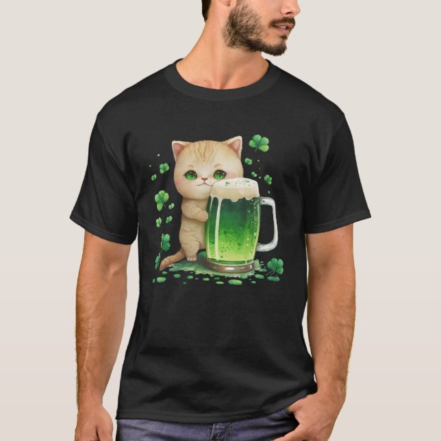 Cute Cat Loves Beer St Patrick s Day T-Shirt (Vorderseite)
