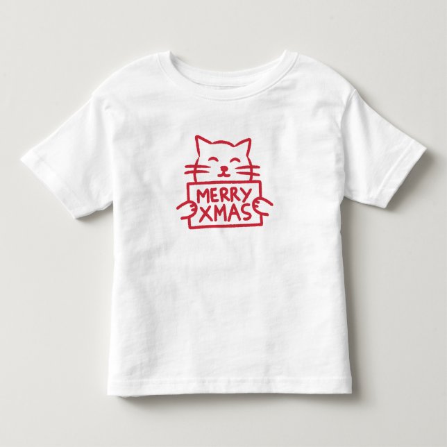 Cute Cat Merry Xmas Kleinkind T-shirt (Vorderseite)