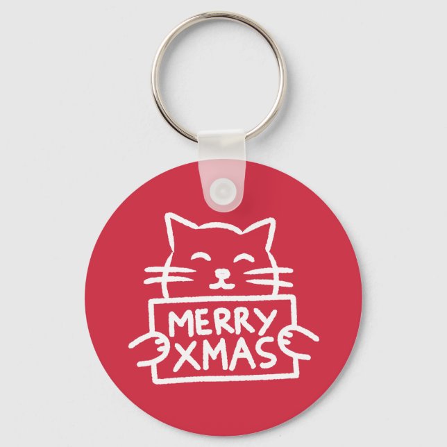 Cute Cat Merry Xmas Schlüsselanhänger (Vorderseite)