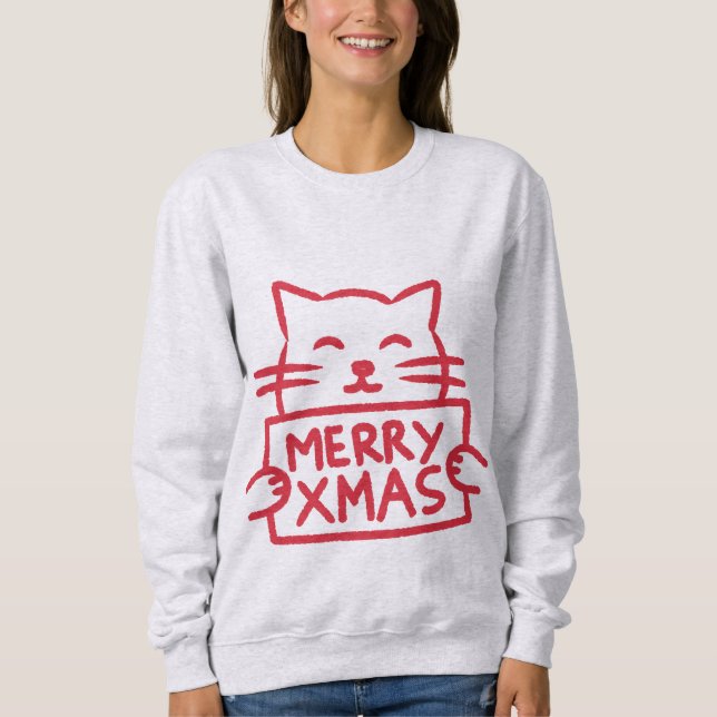 Cute Cat Merry Xmas Sweatshirt (Vorderseite)
