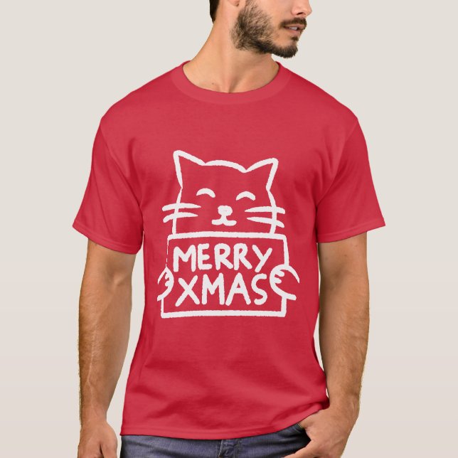 Cute Cat Merry Xmas T-Shirt (Vorderseite)