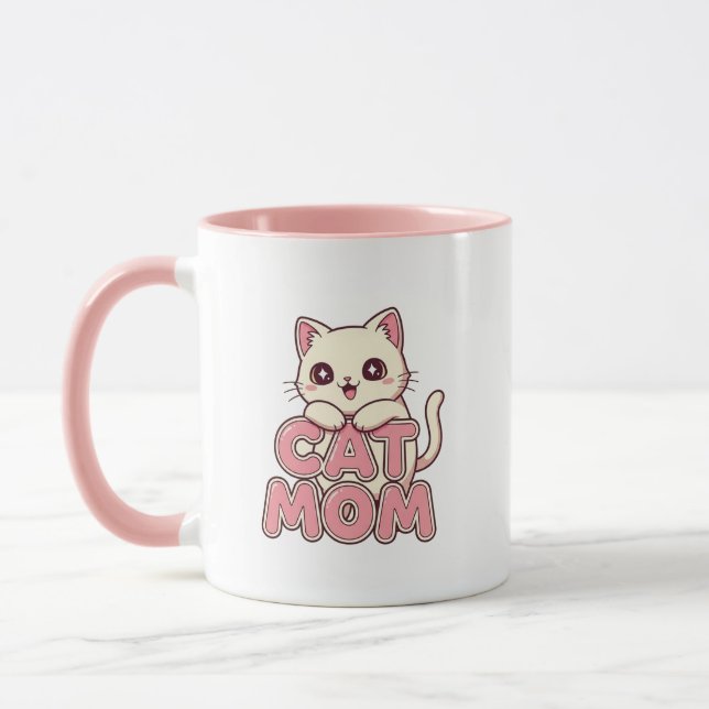 Cute "Cat Mom" Mug - Perfect Kawaii Kitten (Gauche)