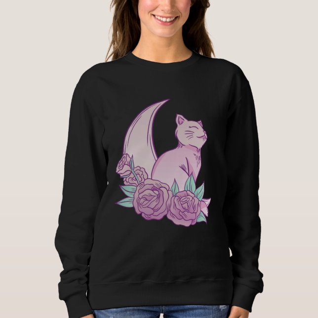 Cute Cat Moon Roses Pink Animal Fur Cool Purr Bree Sweatshirt (Vorderseite)