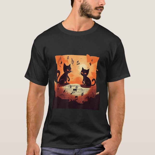 Cute Cat Music Notes Musician T-Shirt (Vorderseite)