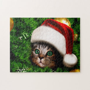 Cute Cat on Christmas tree