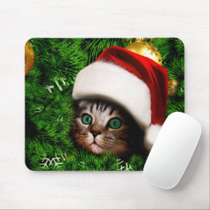Cute Cat on Christmas tree Mousepad