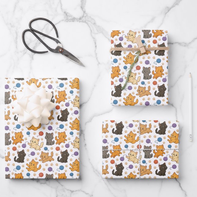 Cute Cat Pattern Geschenkpapier Set (Vorderseite)