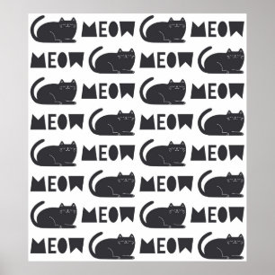 cute cat pattern. Vintage illustration Poster