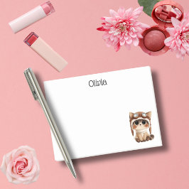 Cute Cat pilot watercolor whimsical funny Office Post-it Klebezettel