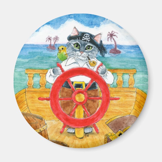 Cute Cat Pirate Budgie Ship Aimant de la mer des C (Devant)