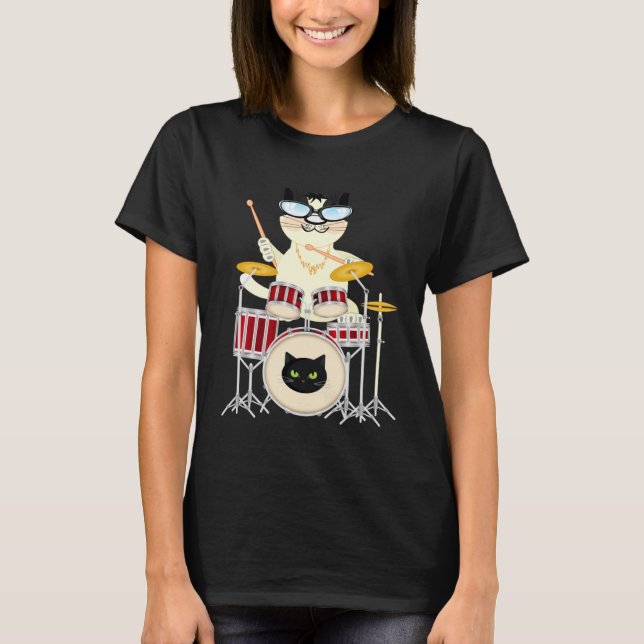 Cute Cat Playing Drum Drums & Cats   Drummer T-Shirt (Vorderseite)