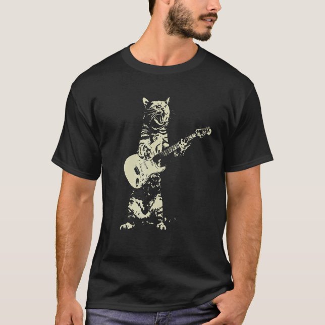Cute Cat Playing Guitar T-Shirt (Vorderseite)