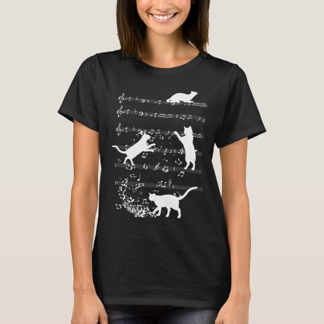 Cute Cat Playing Music Notes Jazz Day  Jazz Musi T-Shirt (Vorderseite)