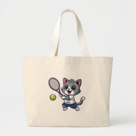 Cute cat playing tennis jumbo stoffbeutel