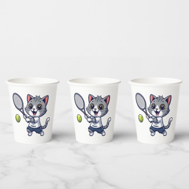Cute cat playing tennis pappbecher (Multi)