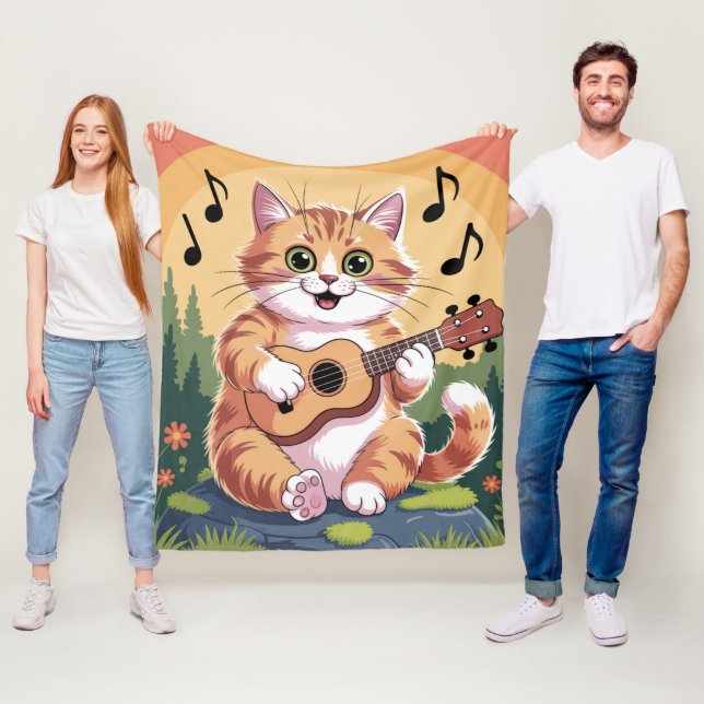 Cute Cat Playing Ukuele Fleecedecke (Beispiel)