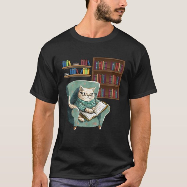 Cute Cat Reading Book Bookworms Cat  Reading T-Shirt (Vorderseite)