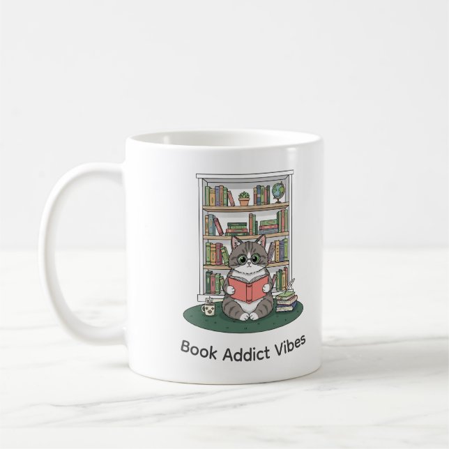 Cute Cat Reading Glasses Coffee Shelf Art Mug (Gauche)
