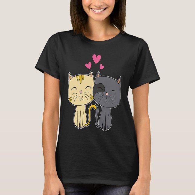 Cute Cat Red Heart  for Him Her Cat  Valentine Day T-Shirt (Vorderseite)