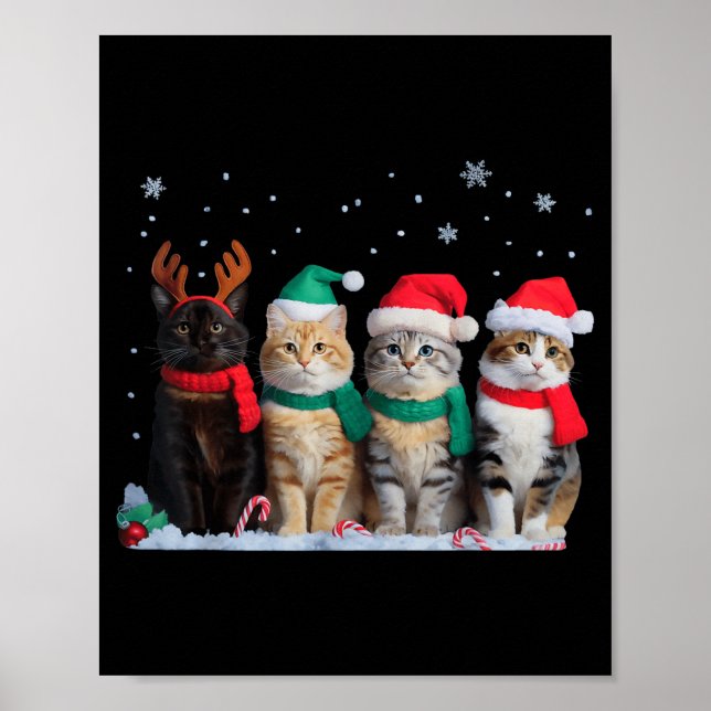 Cute Cat Reindeer Light Christmas Cat Funny Santa  Poster (Vorne)