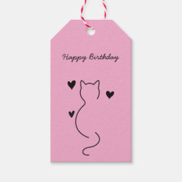 cute cat says: happy birthday. geschenkanhänger