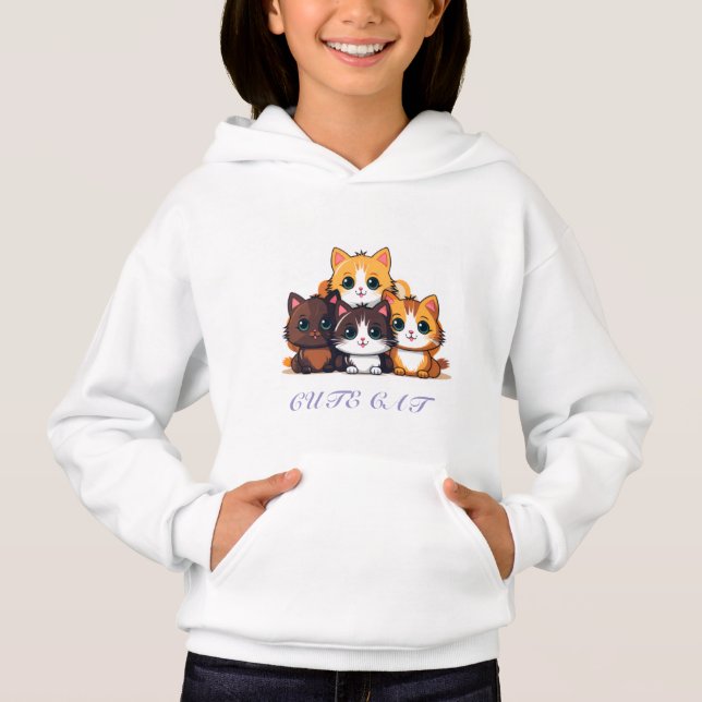 Cute Cat Sitting Happy Hoodie (Vorderseite)