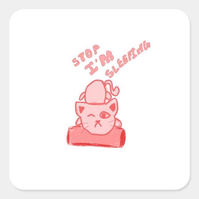 Cute cat sleeping  quadratischer aufkleber (Vorderseite)