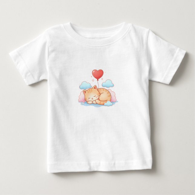 Cute Cat Sleeping with Heart Balloon  Baby T-shirt (Vorderseite)