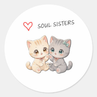 Cute Cat Soul Sisters – Pastel Friendship Sticker