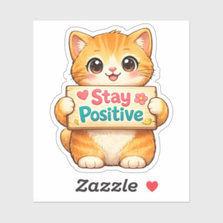 Cute Cat Stay Positive Vibes Illustration Vinyl  Aufkleber