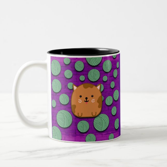 Cute Cat Sticking Out Tongue Mug Zweifarbige Tasse (Links)