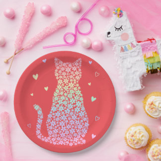  cute cat sweet rainbow hearts pastel gradient pappteller