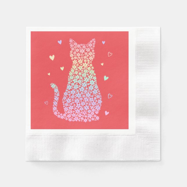  cute cat sweet rainbow hearts pastel gradient serviette (Vorderseite)