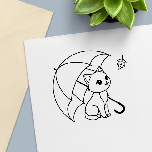 Cute Cat Umbrella Leaf Permastempel (Von Creator hochgeladen)