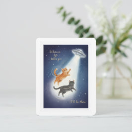Cute Cat Valentine Card with UFO Romantic Theme Feiertagskarte