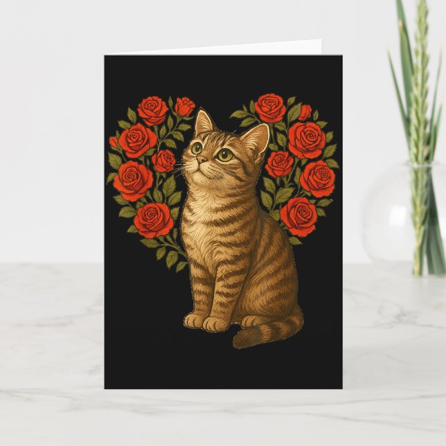 Cute Cat Valentines Floral Heart Funny Cat Lovers  Karte (Vorderseite)