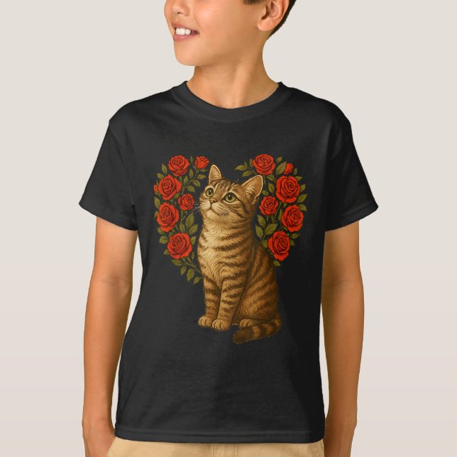 Cute Cat Valentines Floral Heart Funny Cat Lovers  T-Shirt (Vorderseite)
