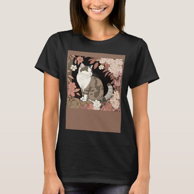Cute Cat Watercolor Botanical Garden Aesthetic Cat T-Shirt (Vorderseite)